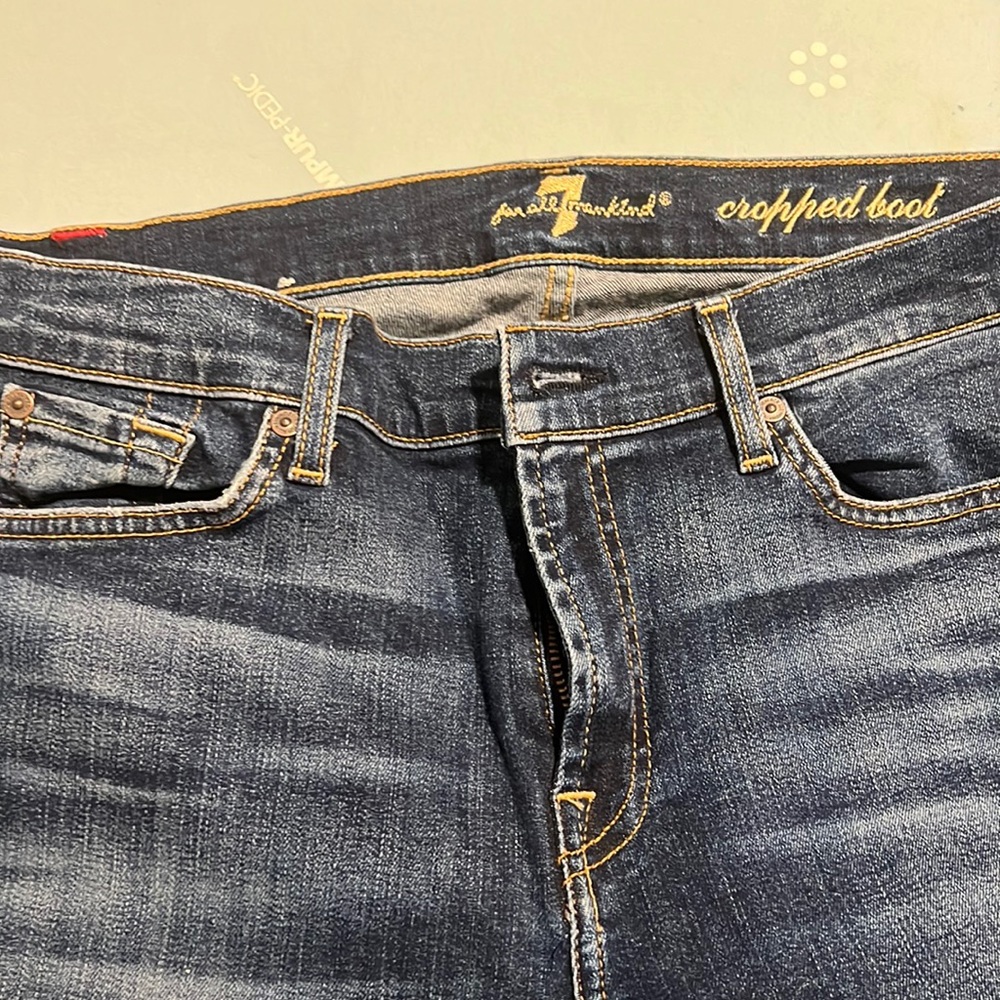 7 For All Mankind Cropped Boot Kick Flare, Raw Hem, 32x26, $199 MSRP